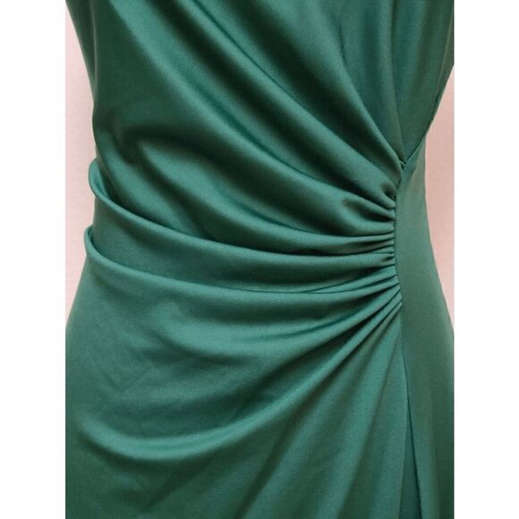 💚 Green Sleeveless Ruched Waist Flowy A-line Hi-Lo Midi Dress SIZE L - Picture 11 of 16